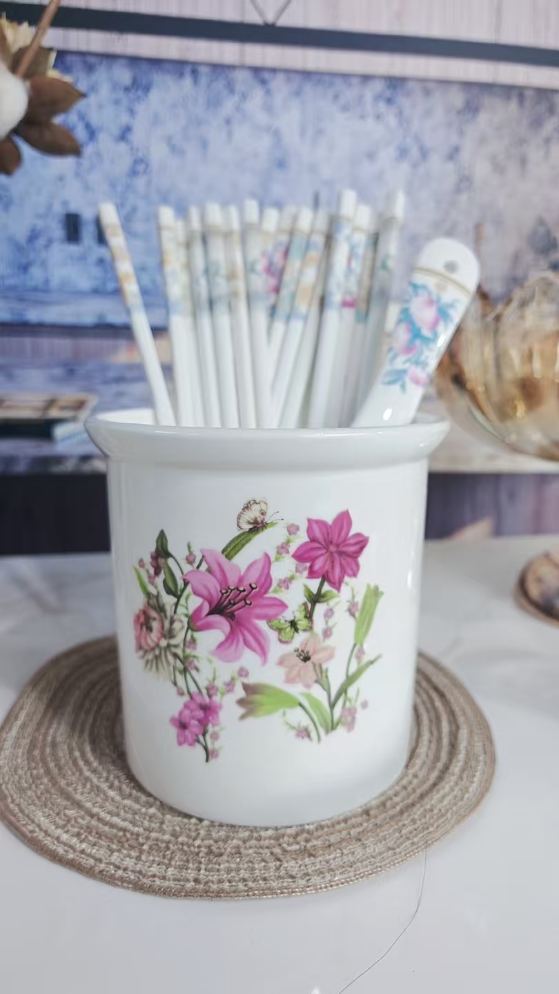 家用陶瓷好看的筷子筒台面高颜值勺子和筷子沥水收纳筒精致筷子桶