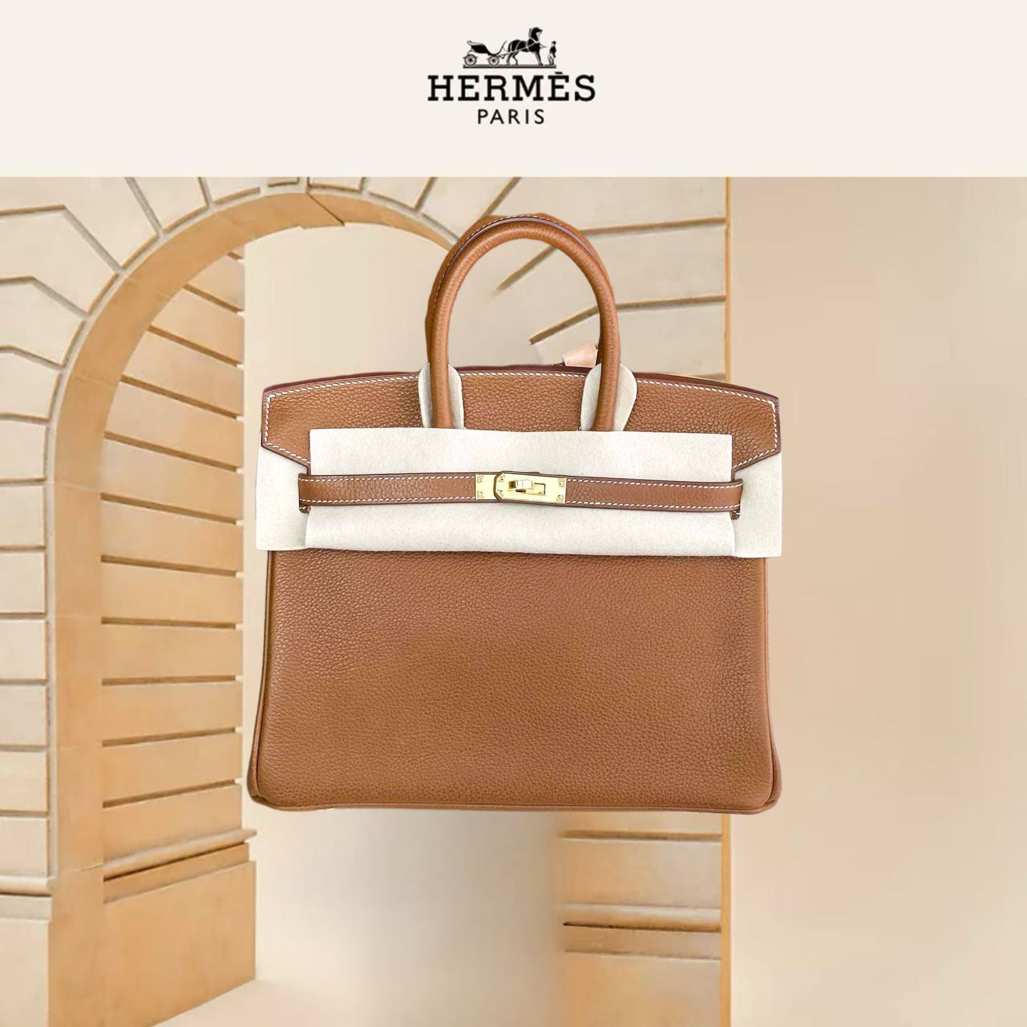 99新 Hermes/爱马仕 Birkin25 金金 barenia福宝马鞍皮Z刻 手提包