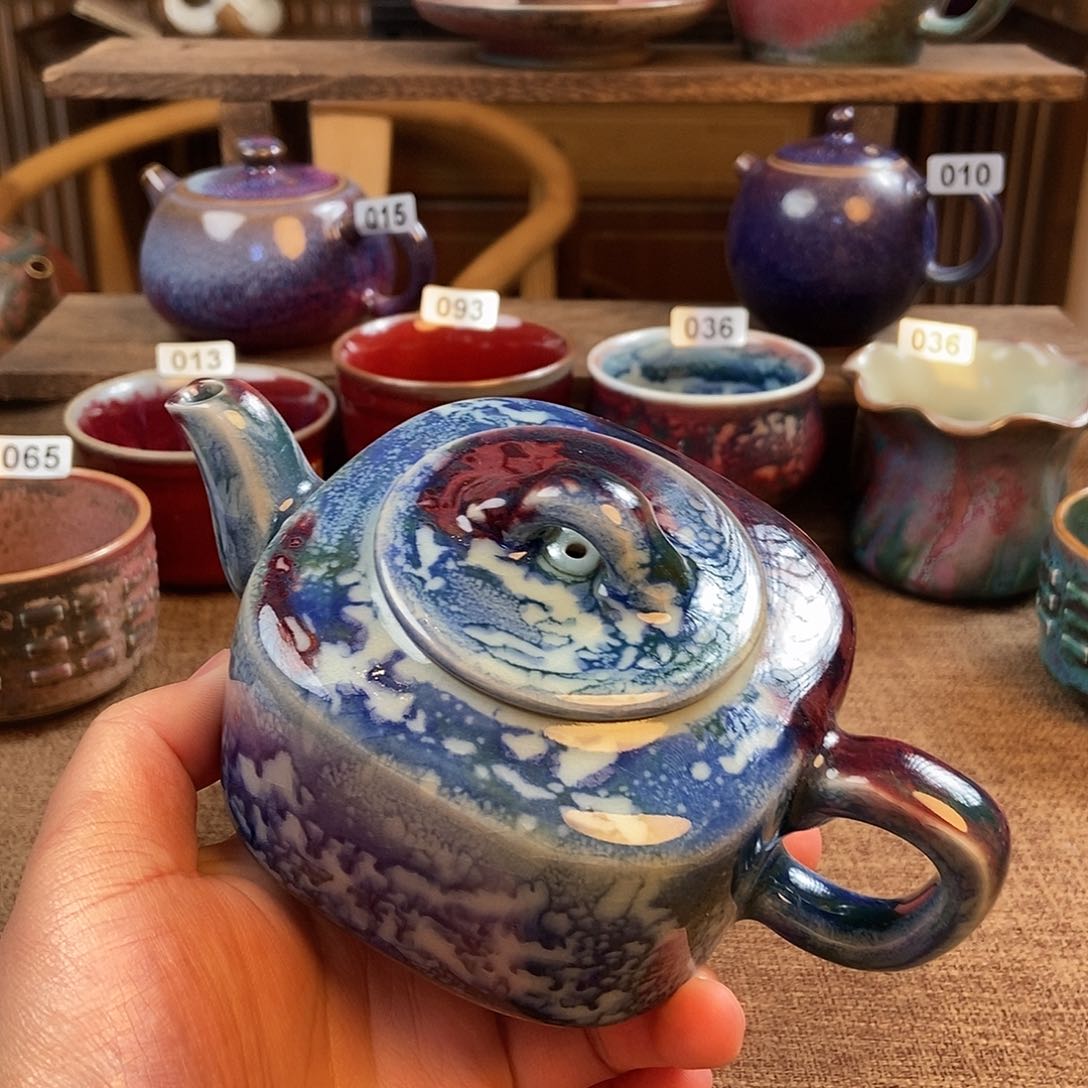 摆件四**盗钧瓷茶壶茶具