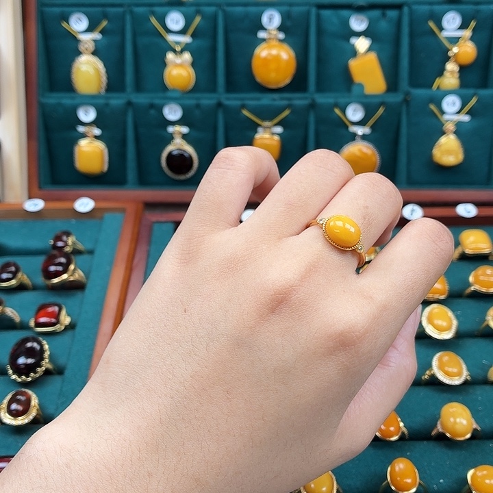 琥珀银S925镶嵌戒指