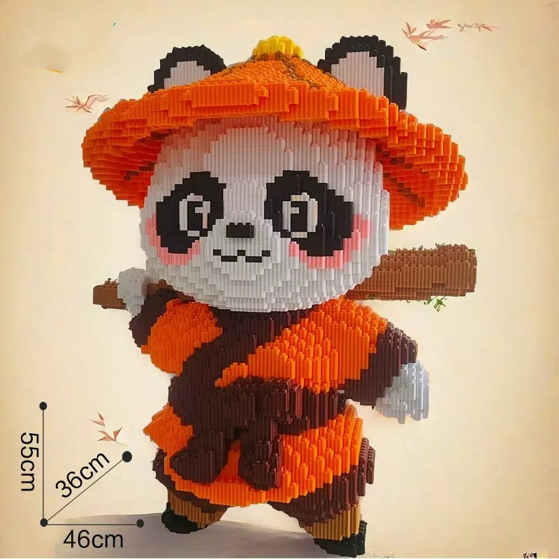 小杜乐玩 串联环保颗粒益智互动拼搭玩具 功夫熊猫积木摆件礼物