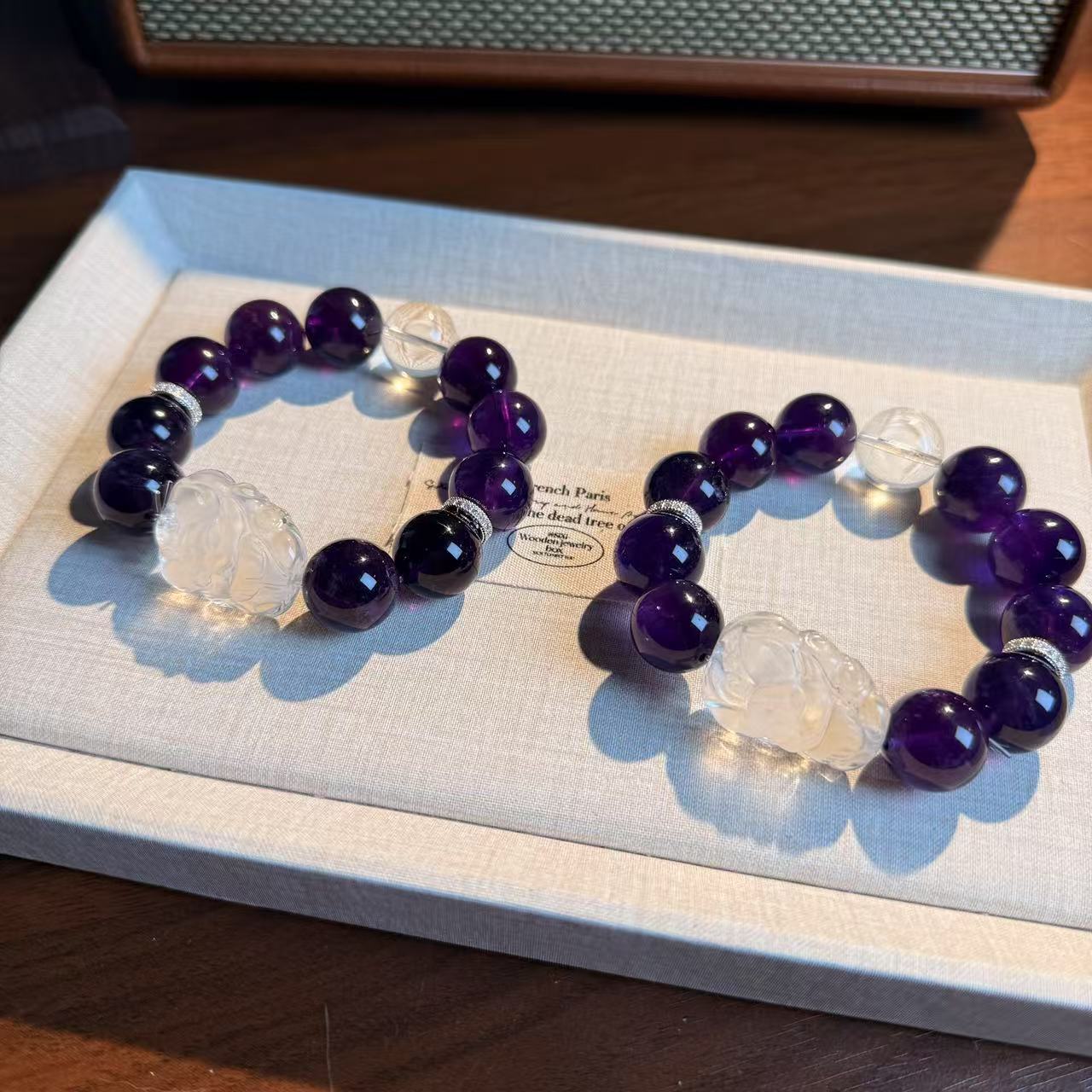 九尾狐乌拉圭紫水晶白水晶手串手链 颜色微差 多样性发其一ZW65