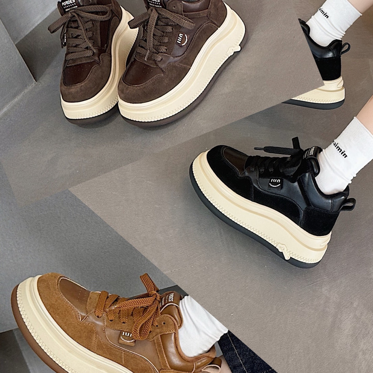 冬季新款厚底加绒高帮保暖百搭休闲时尚松糕运动女鞋秋冬