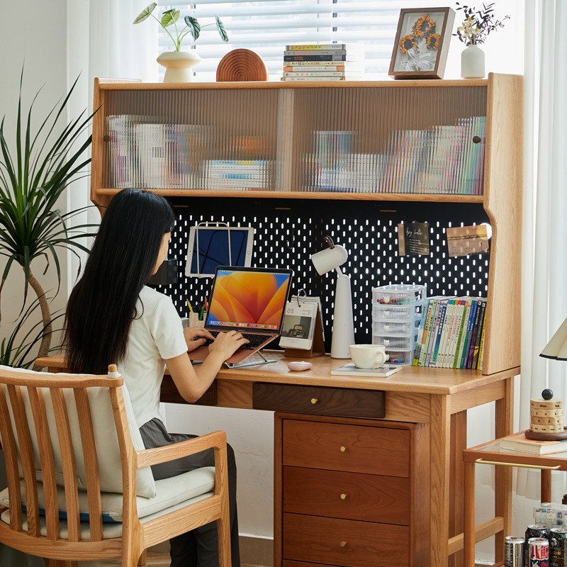桌面书架实木书架桌面收纳立式多层护眼灯家用储物书柜桌上置物架