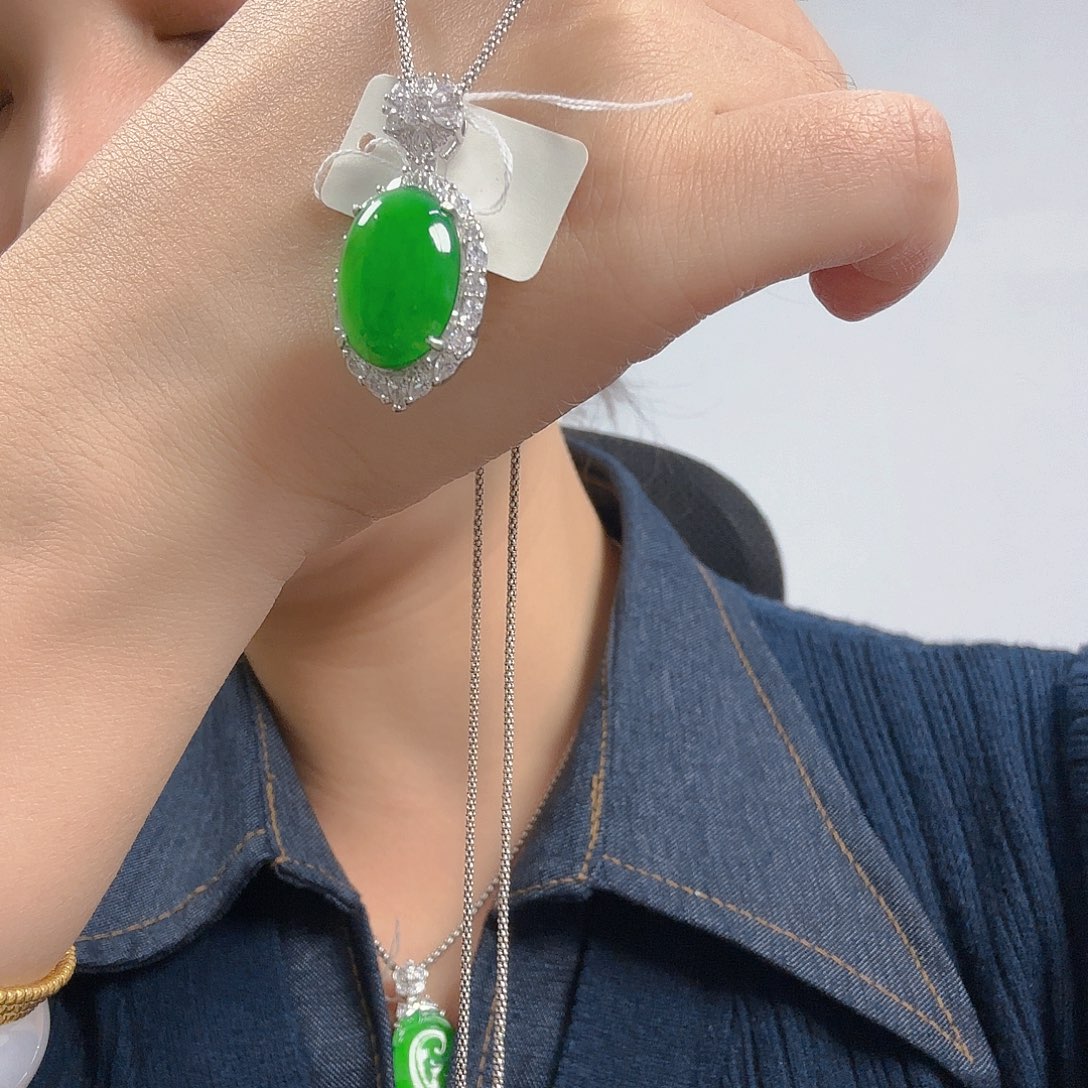 翡翠银S925镶嵌吊坠(不含链)