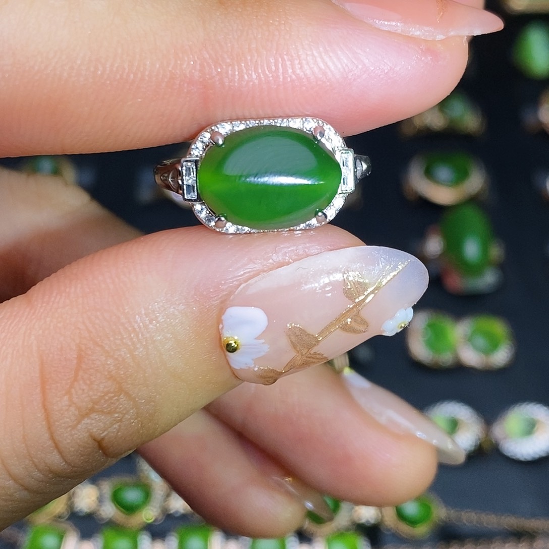 和田玉（碧玉）戒指银S925镶嵌