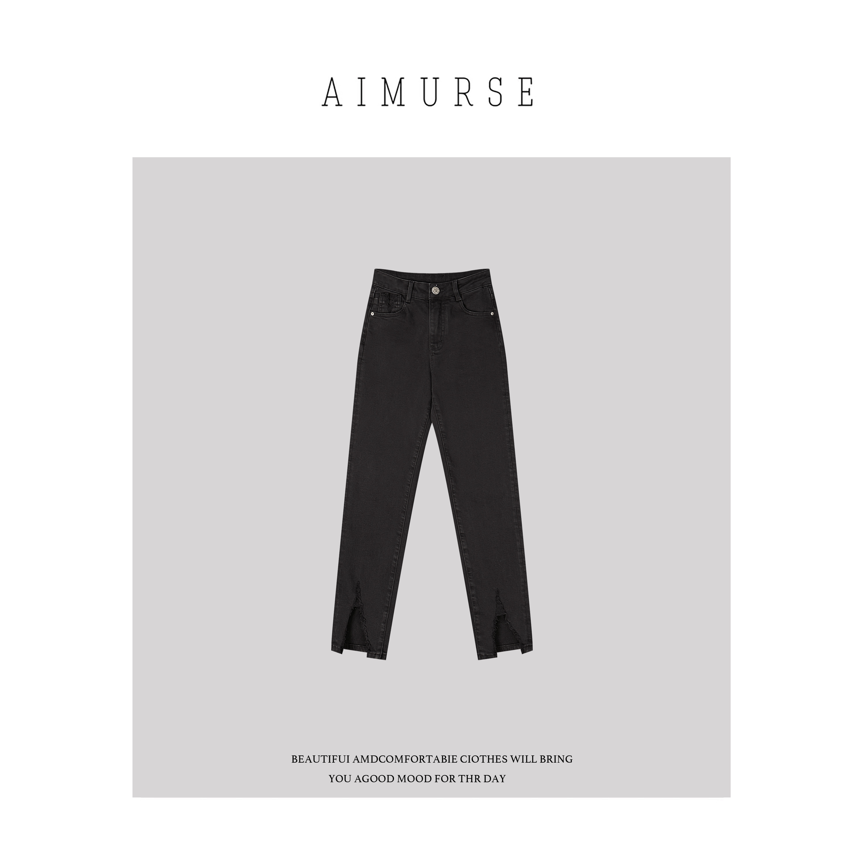 AIMURSE【开叉牛仔】小众设计师 脚口开叉时髦百搭休闲裤 AM30163