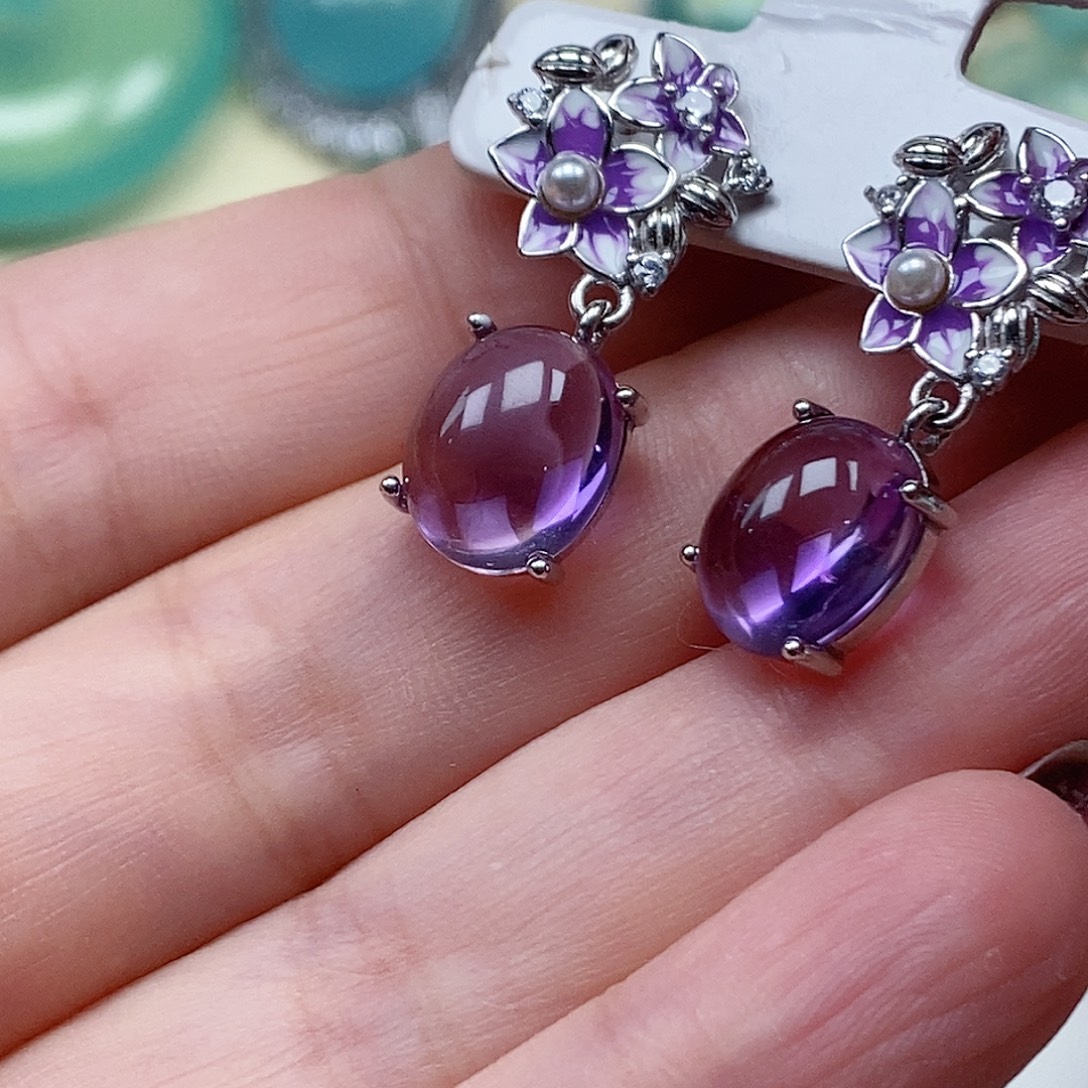 w****紫晶耳饰银S925镶嵌