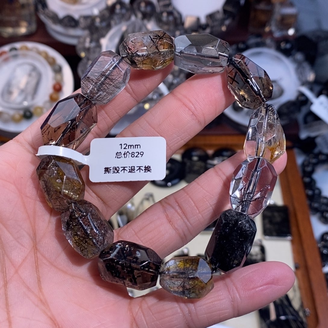 未镶嵌水晶手链黑发晶黄胶花12mm左右全透体设计款