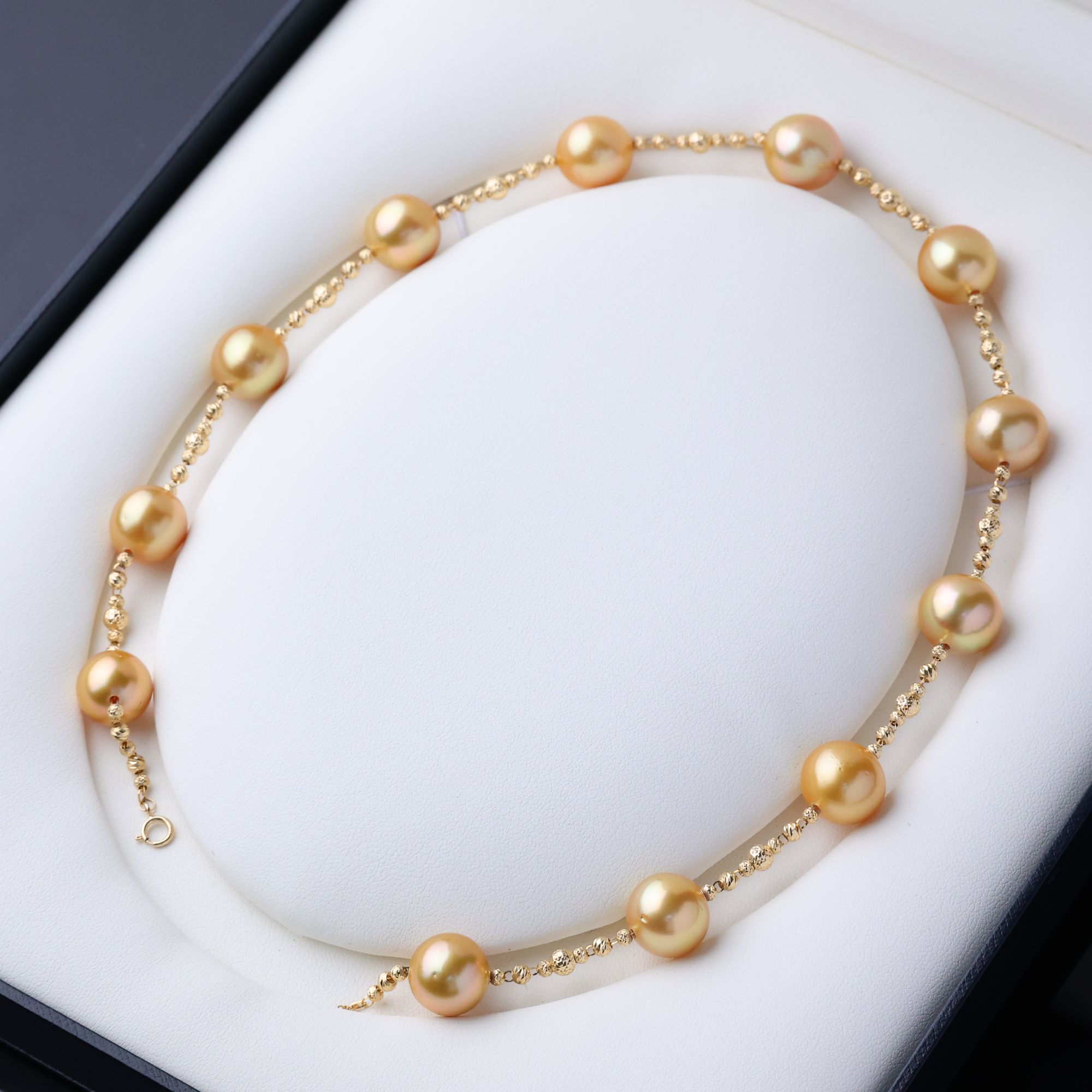 海水南洋金珍珠项链浓金色10-12mm强光18K金爆闪满天星多样性发一