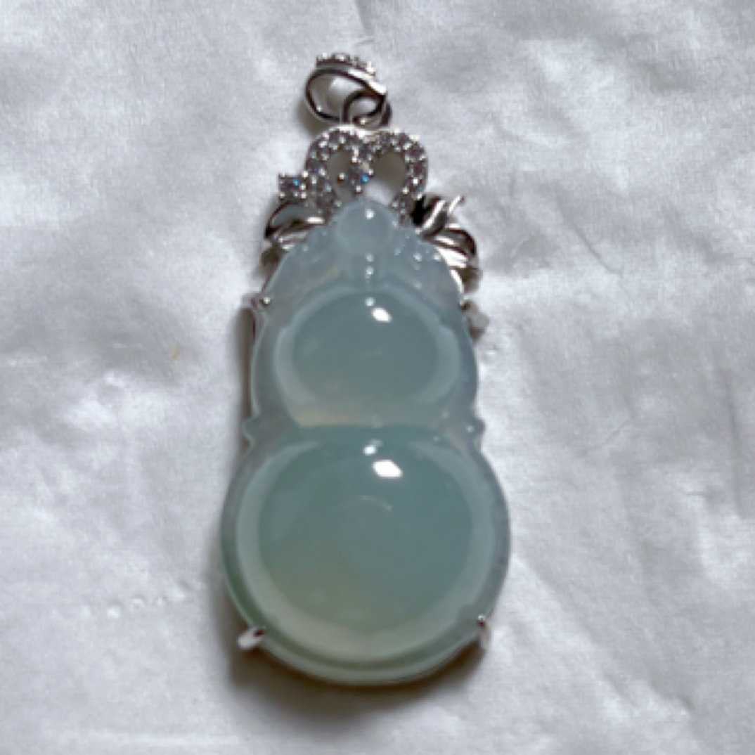葫芦s925银镶嵌冰翡翠玉石挂件