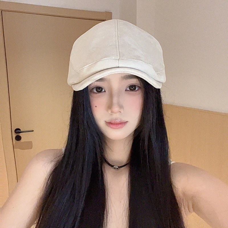 纯色麂皮绒英伦风复古前进帽气质百搭简约设计日系潮流纯色报童帽