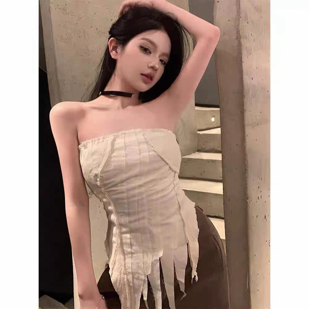 法式设计感小众肌理感拼接抹胸背心女内搭辣妹上衣夏装套装