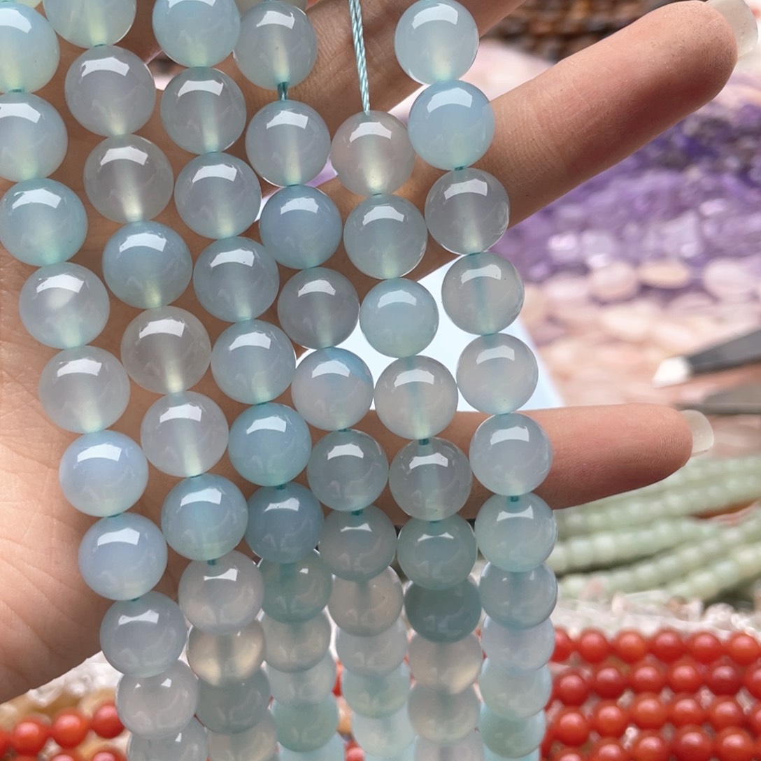 玛瑙/玉髓未镶嵌珠宝半成品一条装卡10蓝玛瑙圆珠