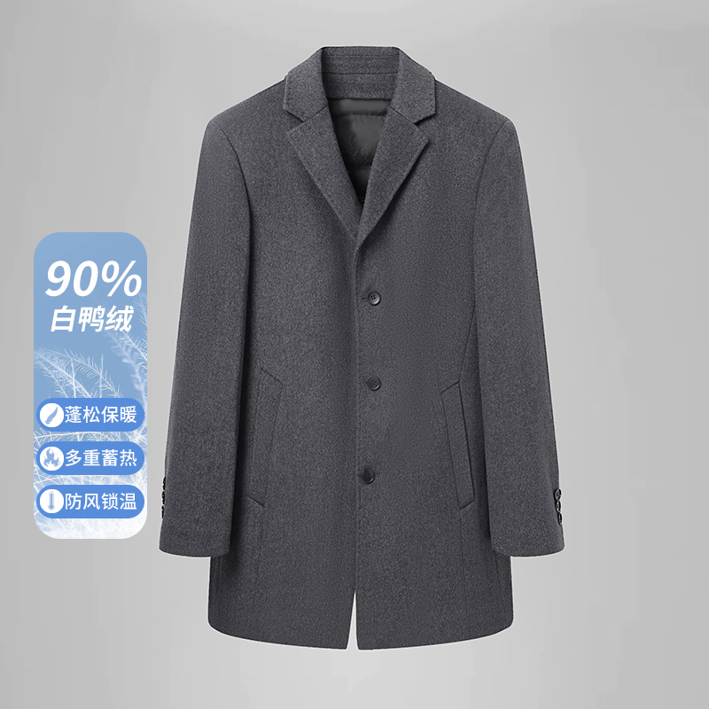 新款保暖休闲商务带内胆翻领大衣D1K06300