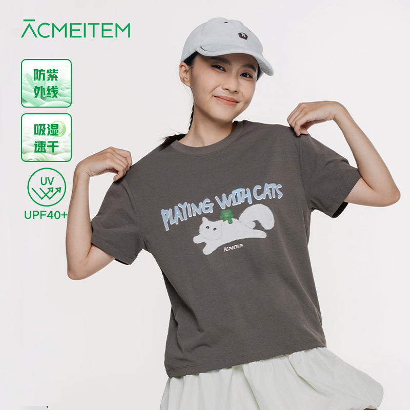 ACMEITEM爱棵米 户外亲子童趣印花圆领速干短袖宽松休闲T恤上衣女