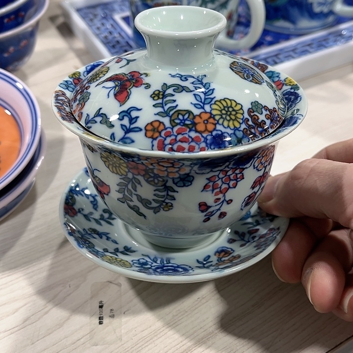 瓷片/////景德镇陶瓷盖碗。绿。
