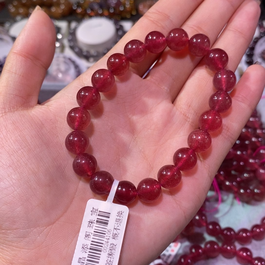 石英质玉手链未镶嵌草莓晶9+