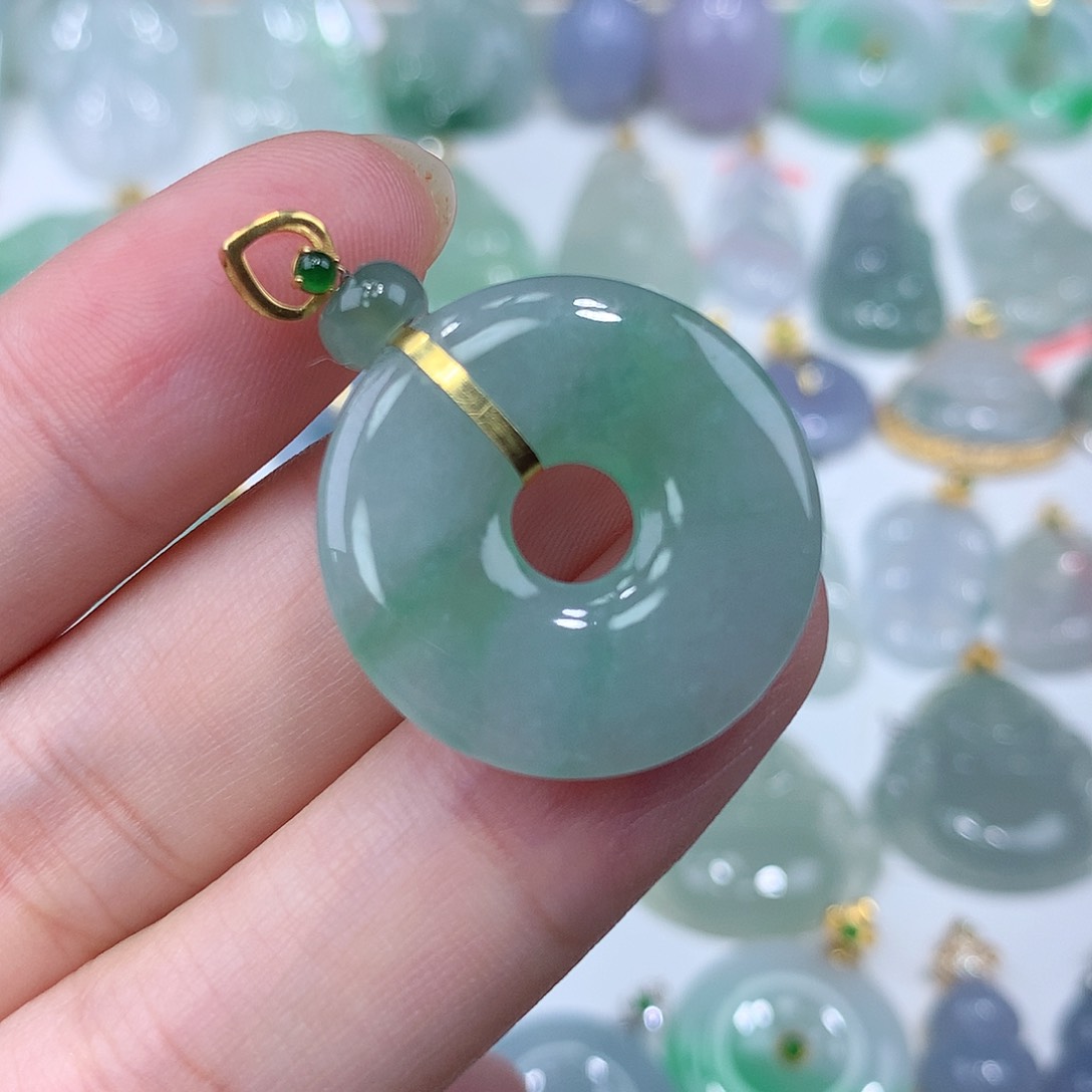 翡翠颈饰18K金镶嵌平安