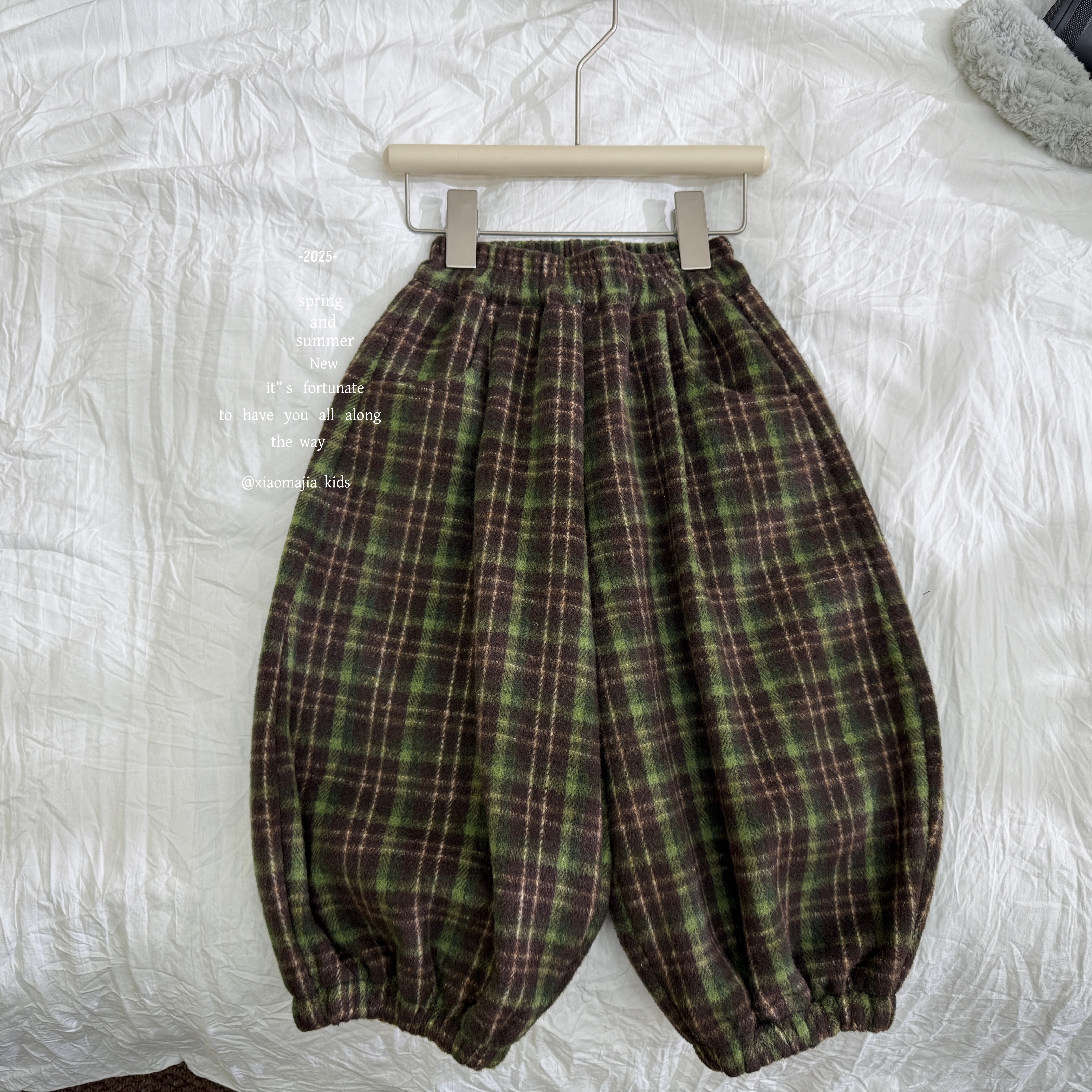 00小马家2025冬款儿童加绒一体绒格子裤D-7216韩版宽松男女童裤子