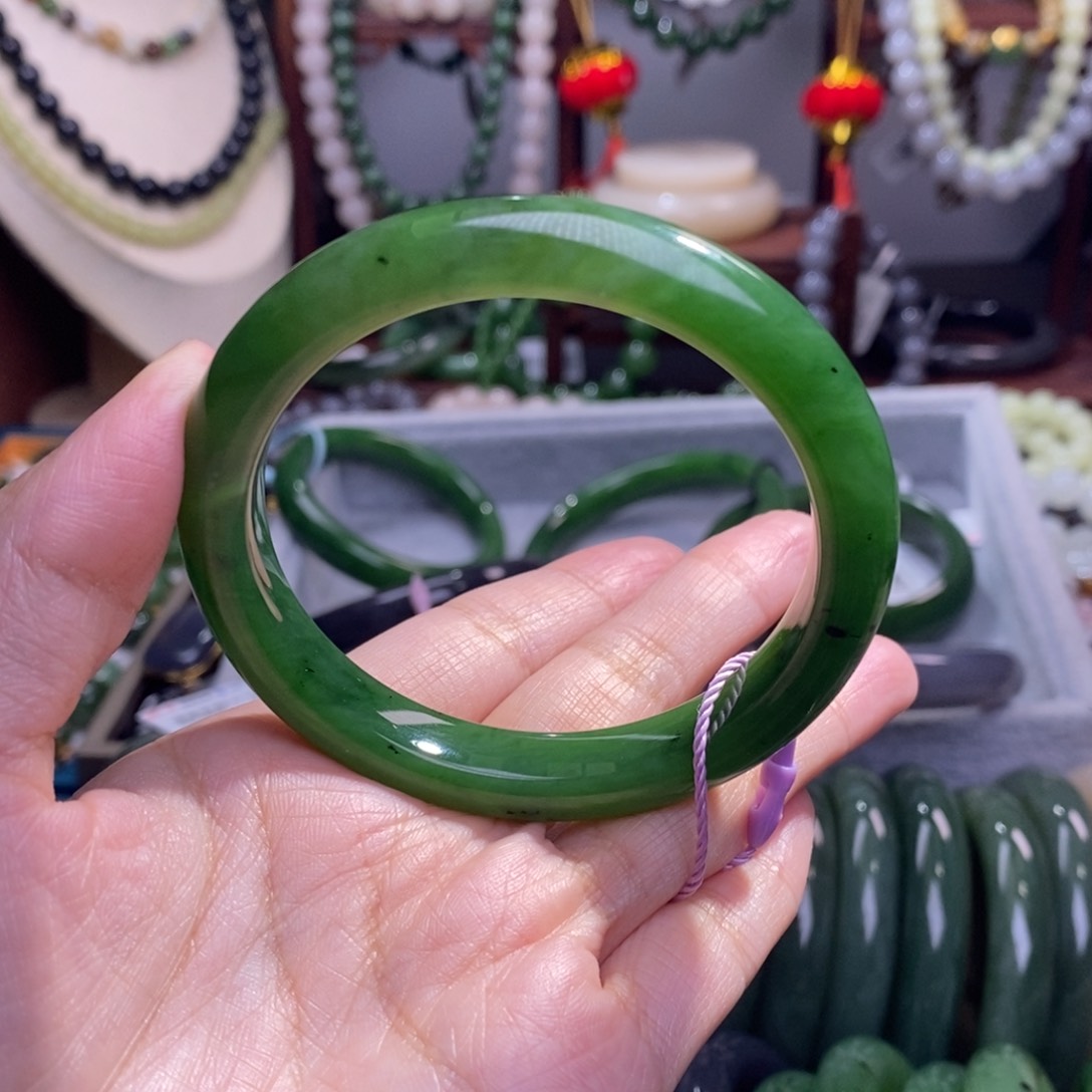 和田玉和田玉碧玉猫眼手镯圈口55未镶嵌