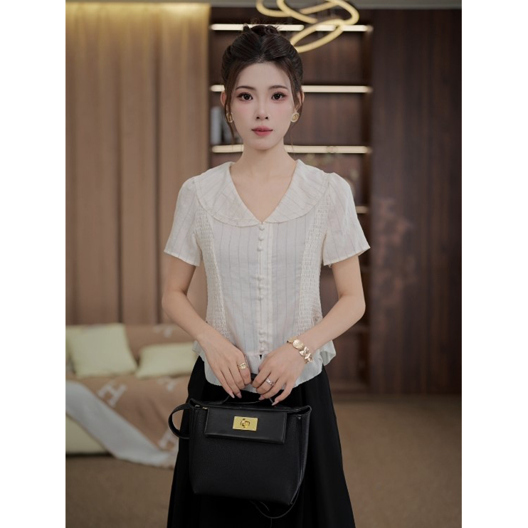 TITI定制【甜辣有度】轻奢气质设计感收腰显瘦短袖衬衫TZ1718016