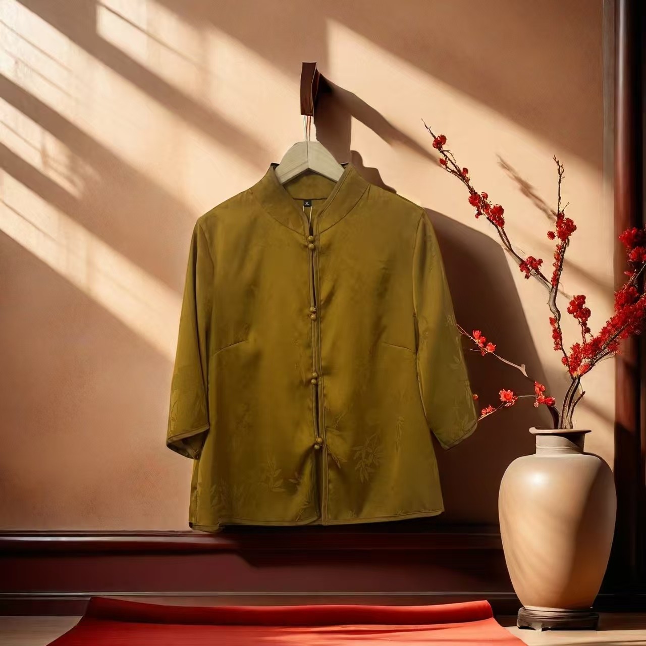 034国风立领开衫透气妈妈装上衣高贵新款洋气印花