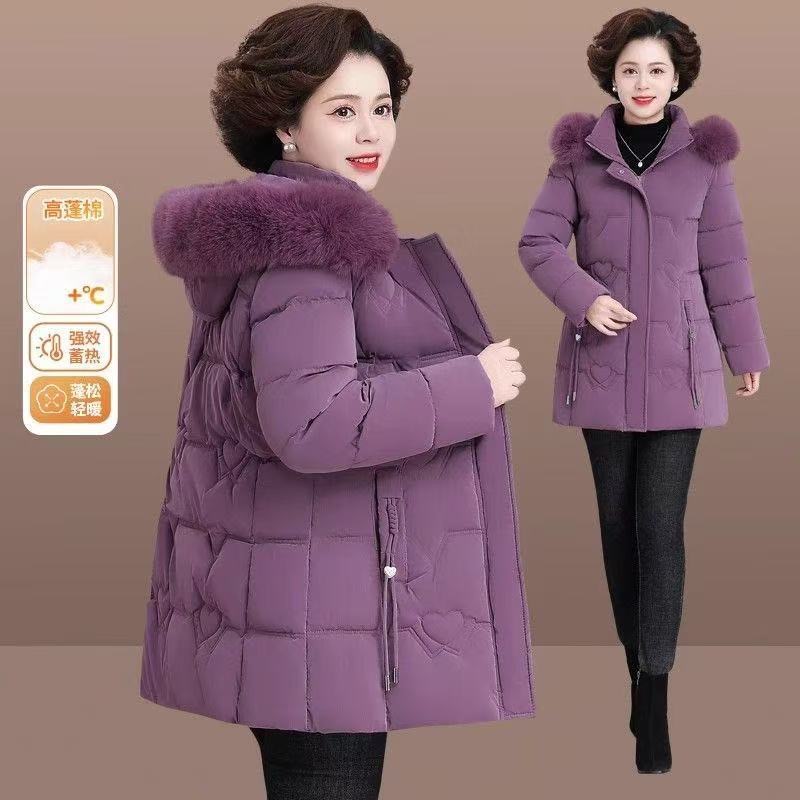 加厚棉服中老年妈妈装冬季时尚中长款连帽棉袄
