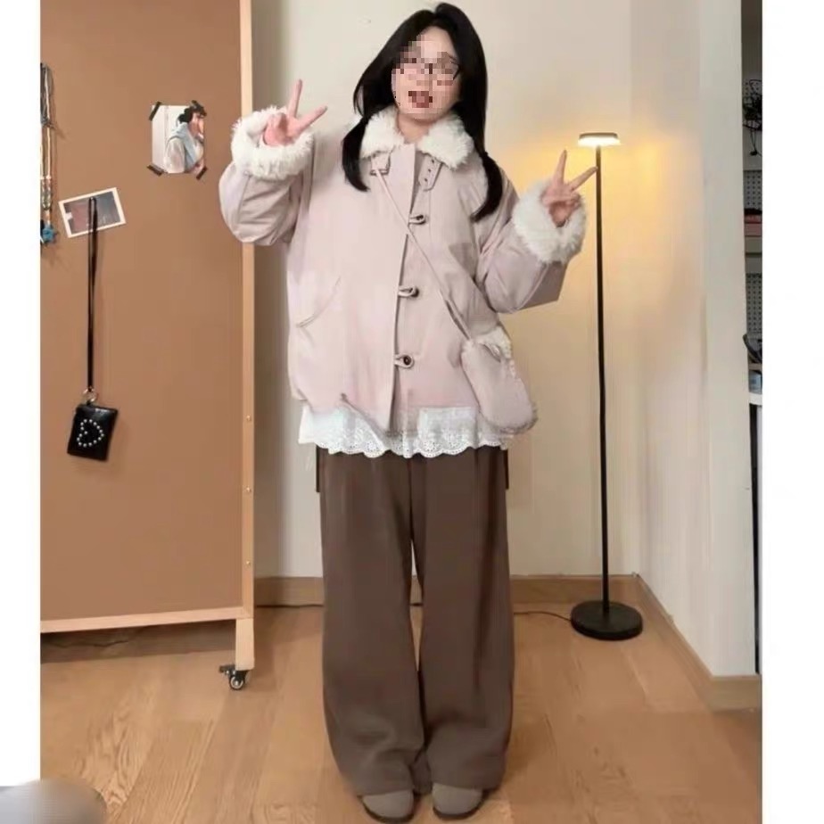 保暖韩版插肩袖加厚翻领公主风可爱风带包棉衣#6027