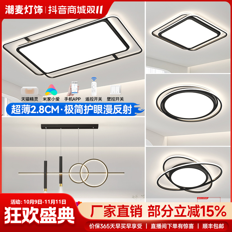 新款全光谱铝材家用长方形客厅灯吸顶灯现代简约灯具全屋套餐