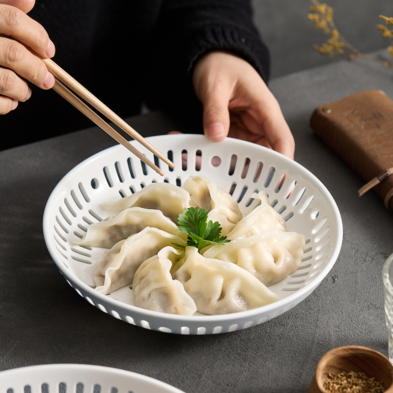 蒸菜盘 家用带孔蒸盘饺子盘微波炉加热菜盘蒸馒头蒸海鲜专用盘子