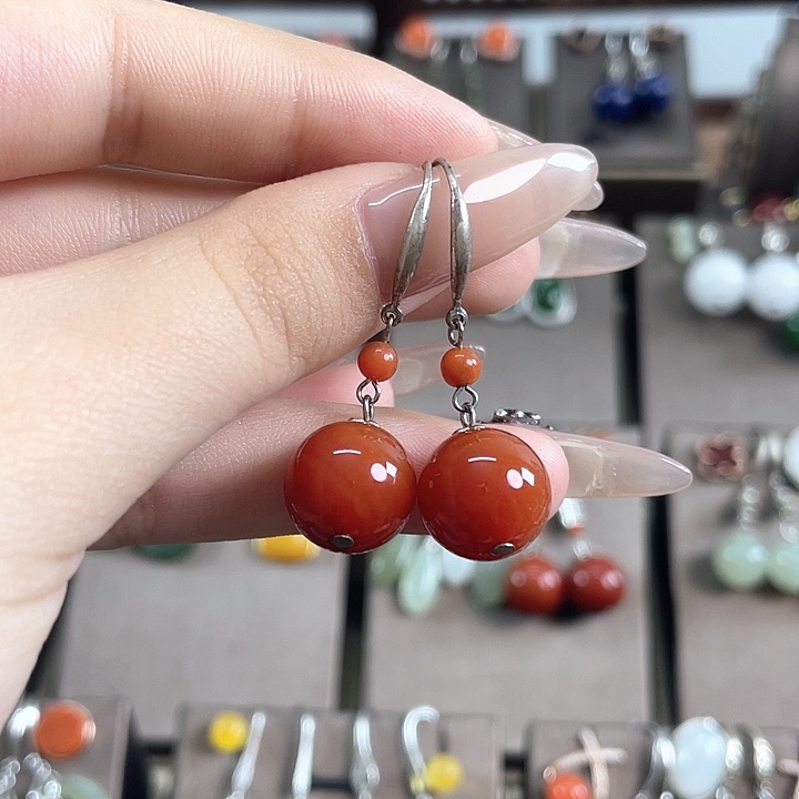 玛瑙/玉髓耳饰银S925镶嵌12左右