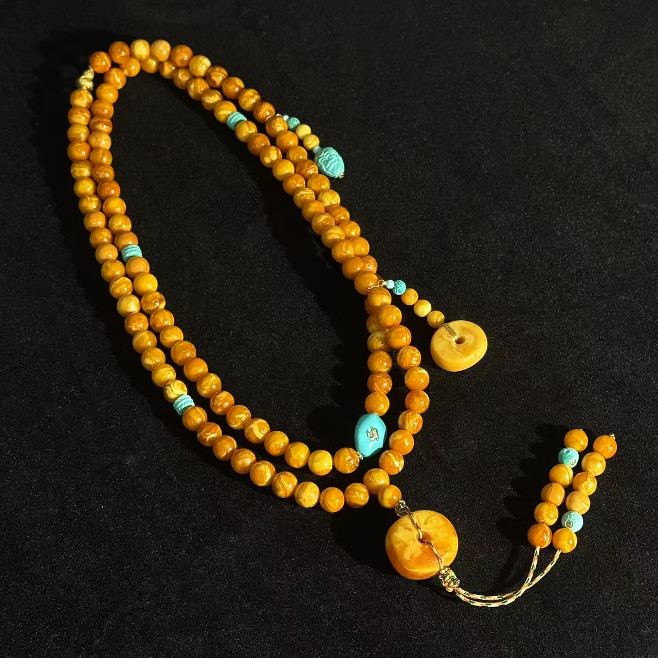 【景润·两周年】7mm妖花蜜蜡橘皮平安扣108吊坠多圈手链 多样性发一