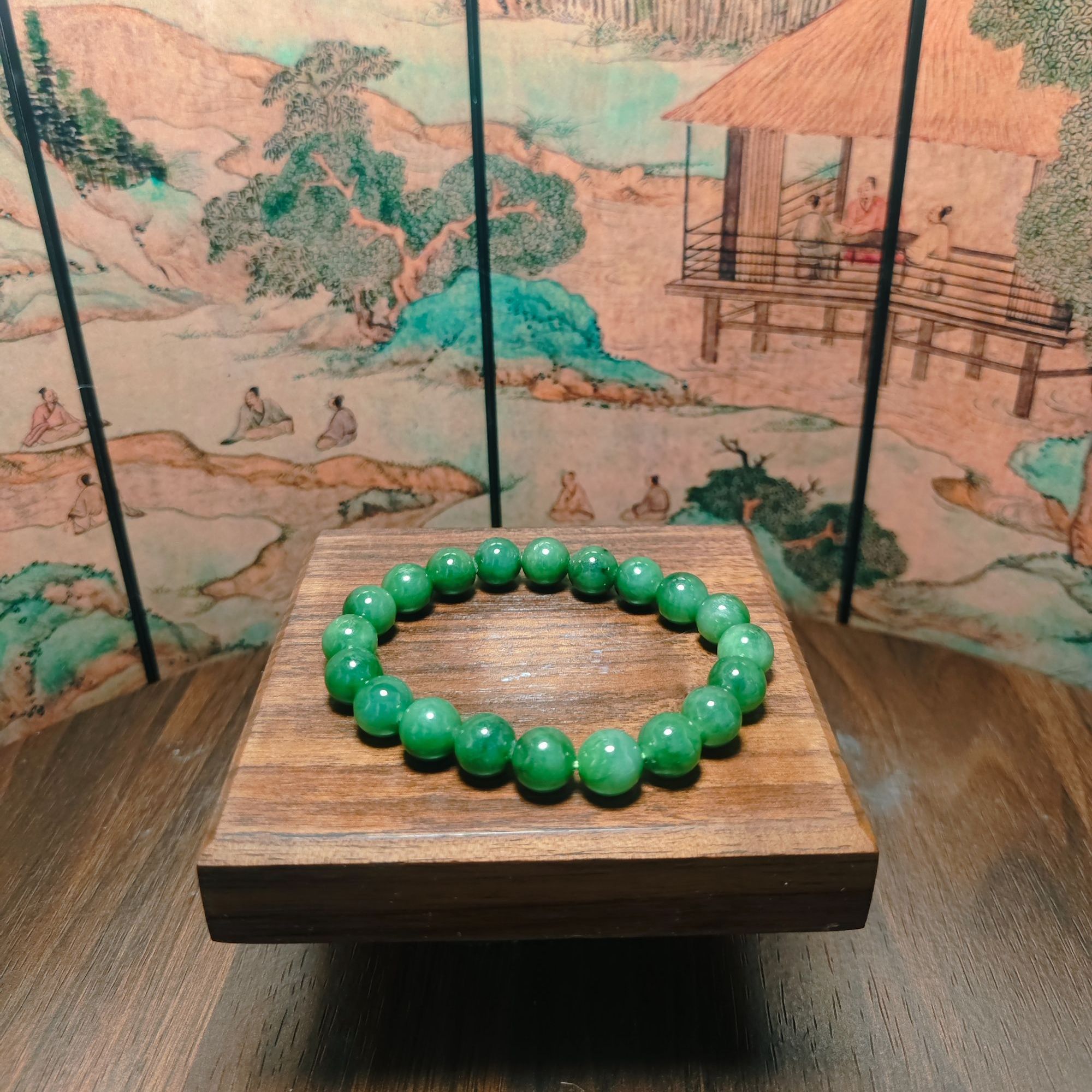M和田玉碧玉圆珠手串（卡10）1641