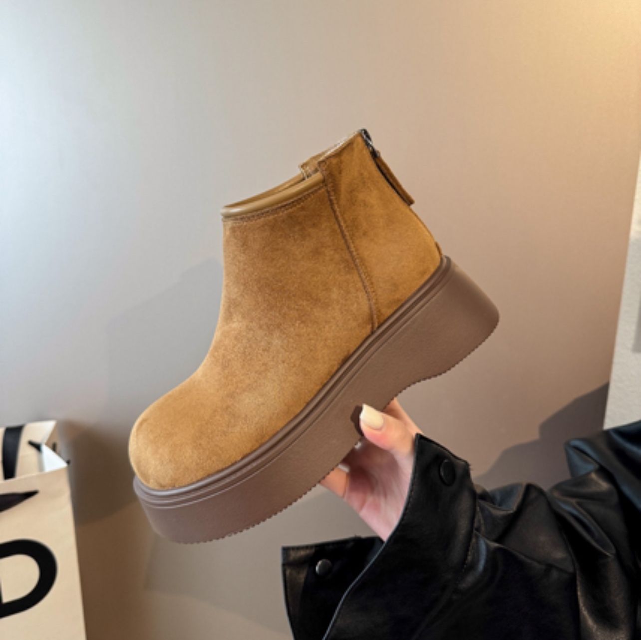 加绒加厚小短靴女松糕厚底鞋2025冬季新款勃肯马丁靴雪地靴棉鞋子