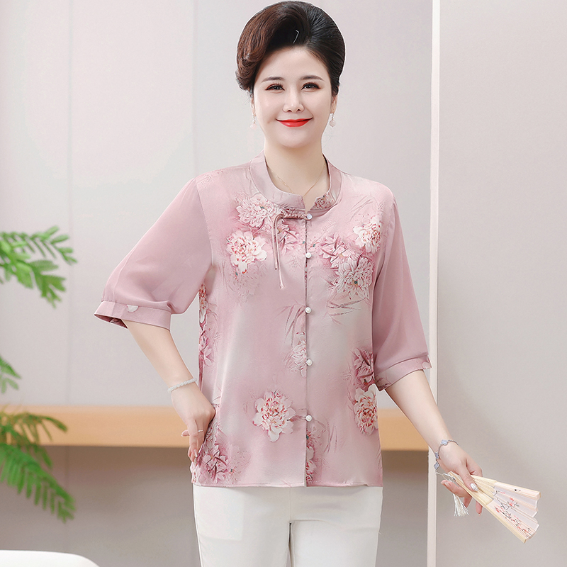 胖妈妈夏装上衣母亲衣服老年人衬衫宽松加肥特大码奶奶夏季老太太