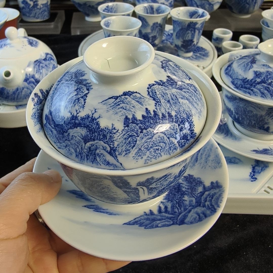 龍全手工山水三才盖碗（福利品）