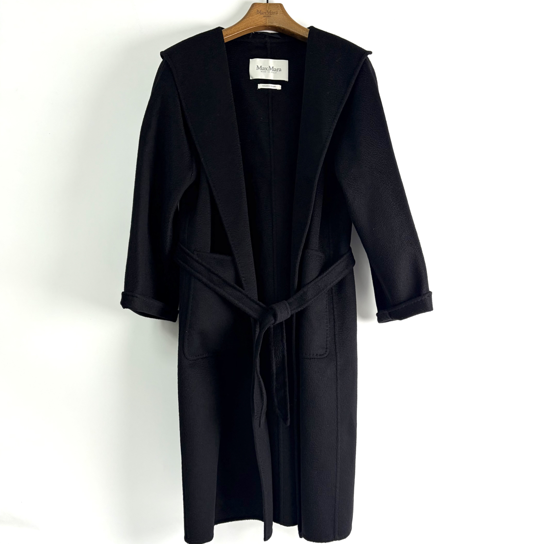 99新 MaxMara 40码 黑色中长款浴袍大衣 99新 bz0929