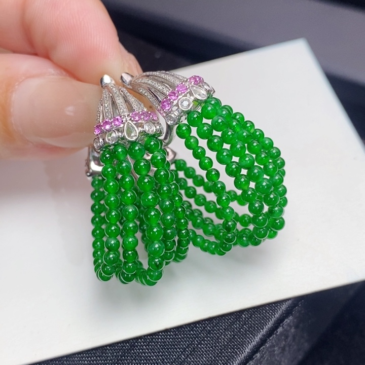 翡翠18K金镶嵌耳饰小米珠