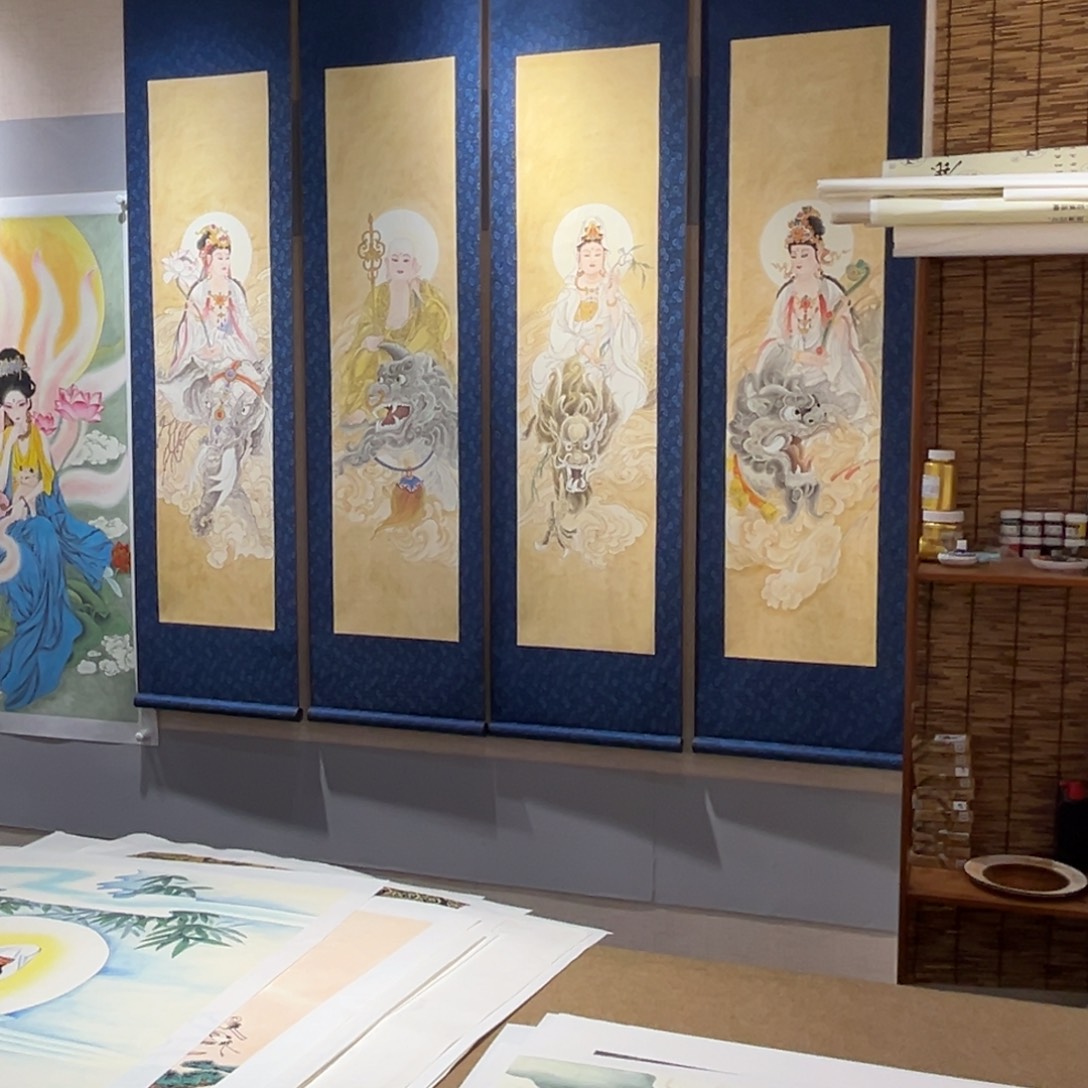 福***.国画四大菩萨里的文殊普贤菩萨带轴