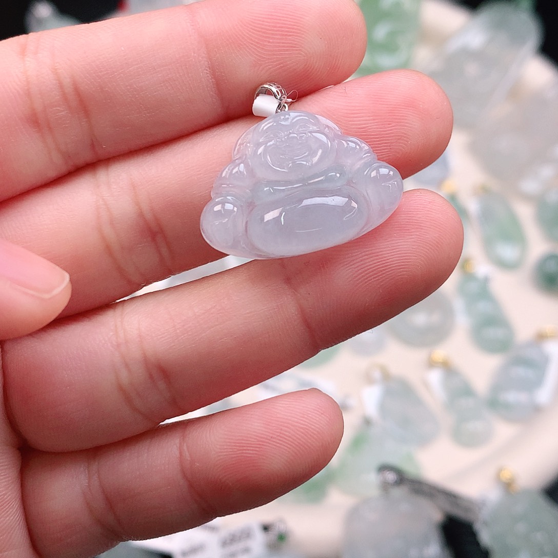 翡翠颈饰18K金镶嵌冰胶佛公