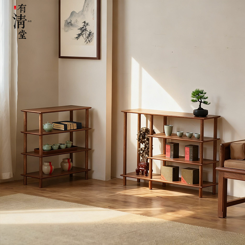 有清堂新中式实木置物架实木收纳架落地悬空收纳架