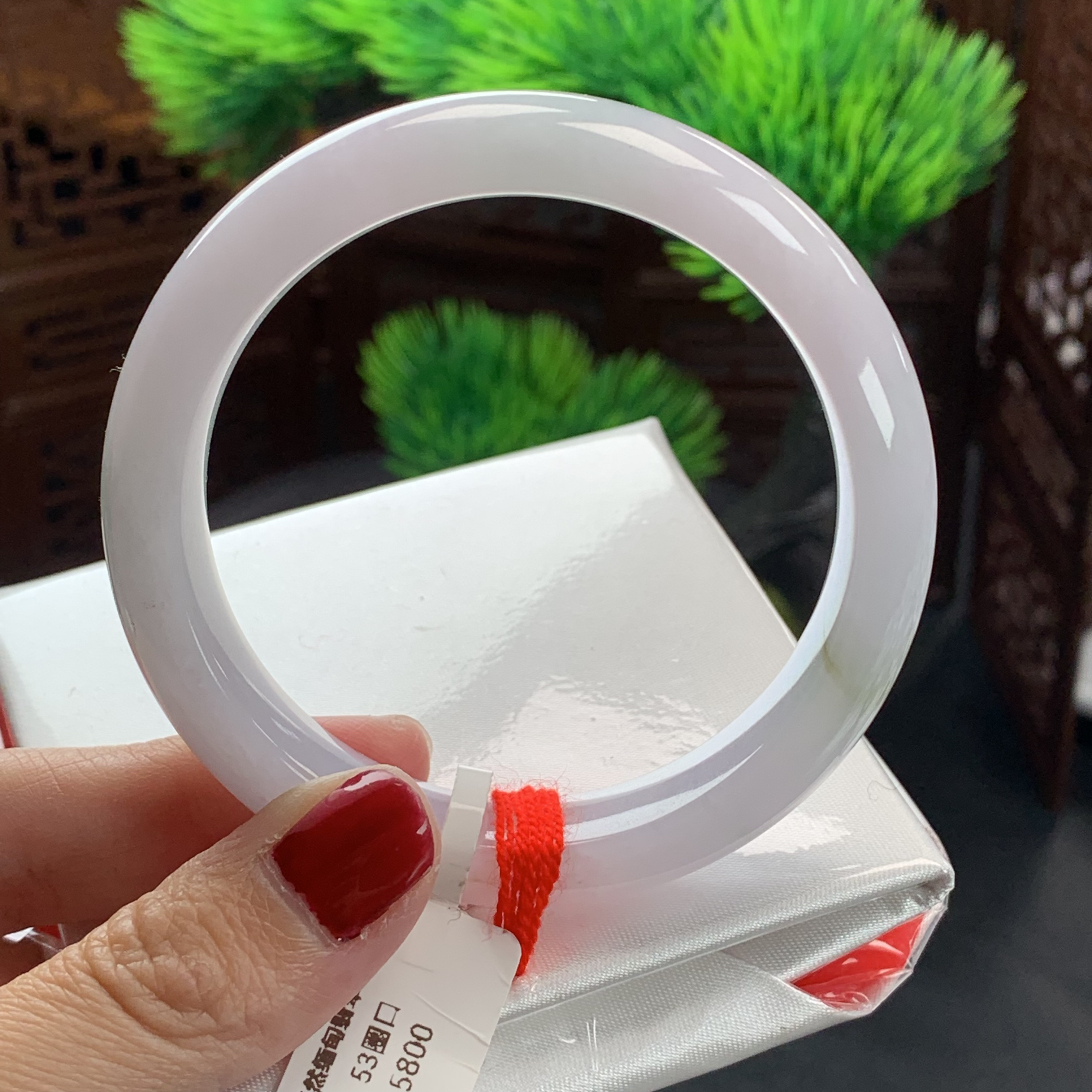 天然缅甸翡翠A货手镯53圈口粉胶淡春彩正圈