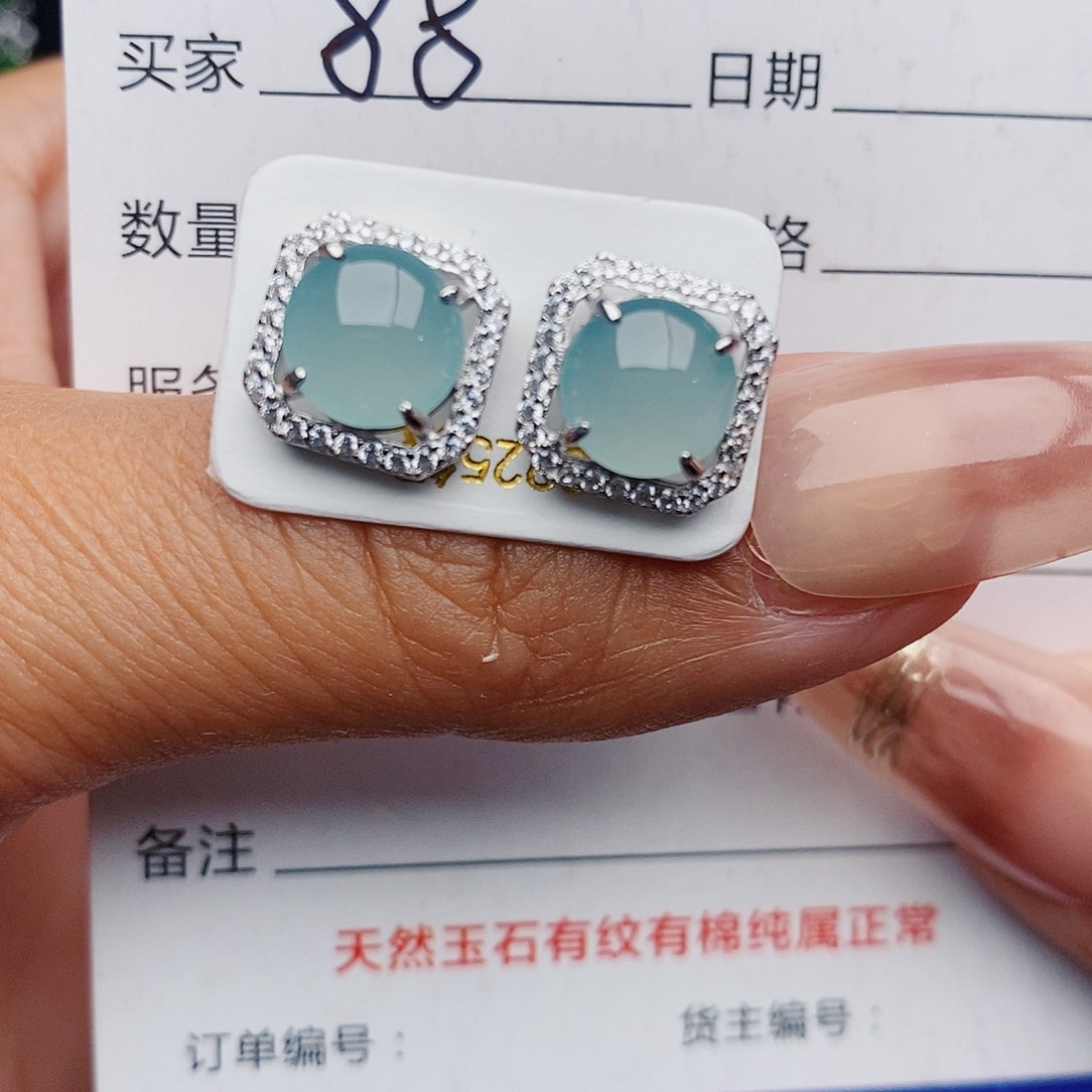 翡翠戒指银S925镶嵌耳饰