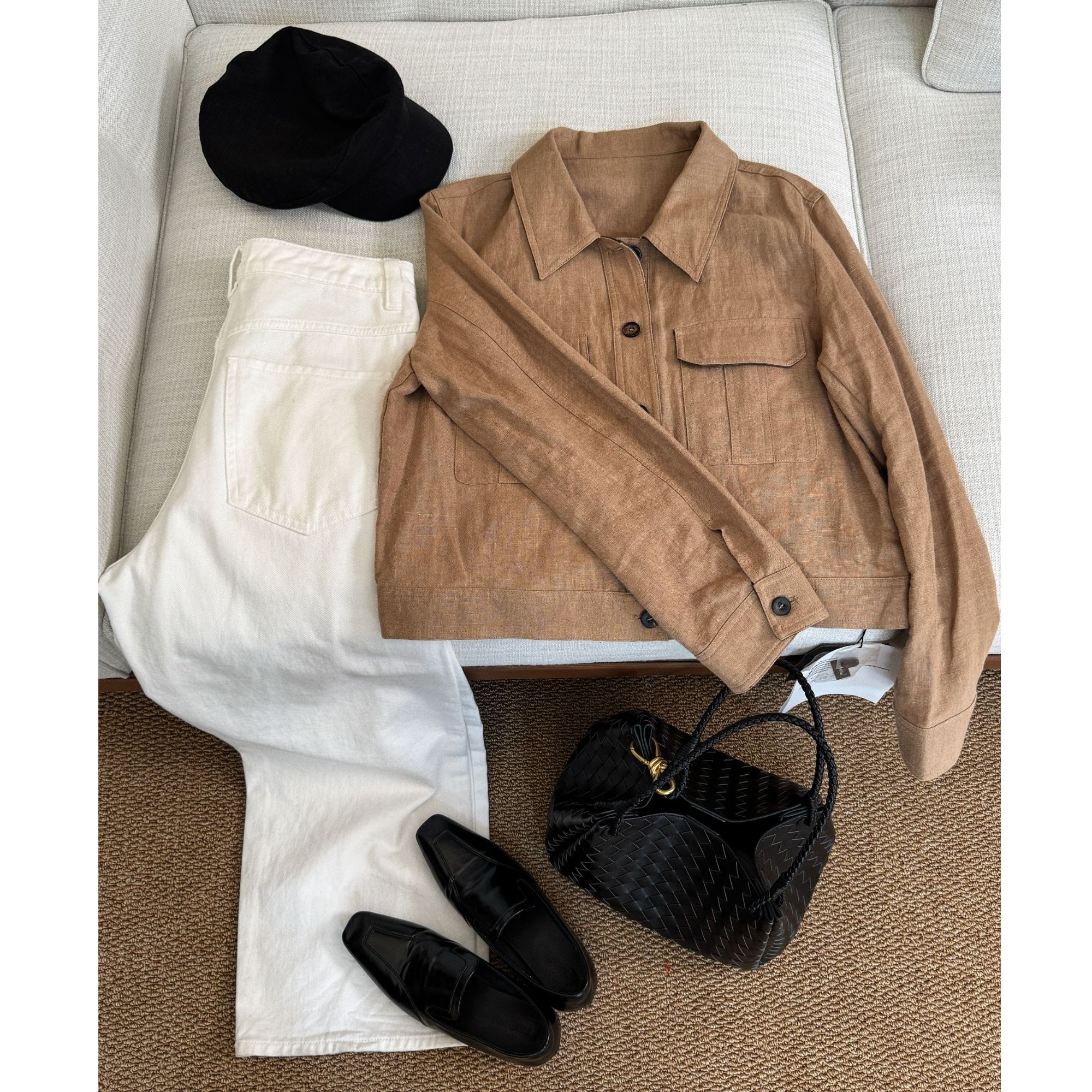 JIAO.AO百搭复古英伦风园领薄款亚麻外套Y1206