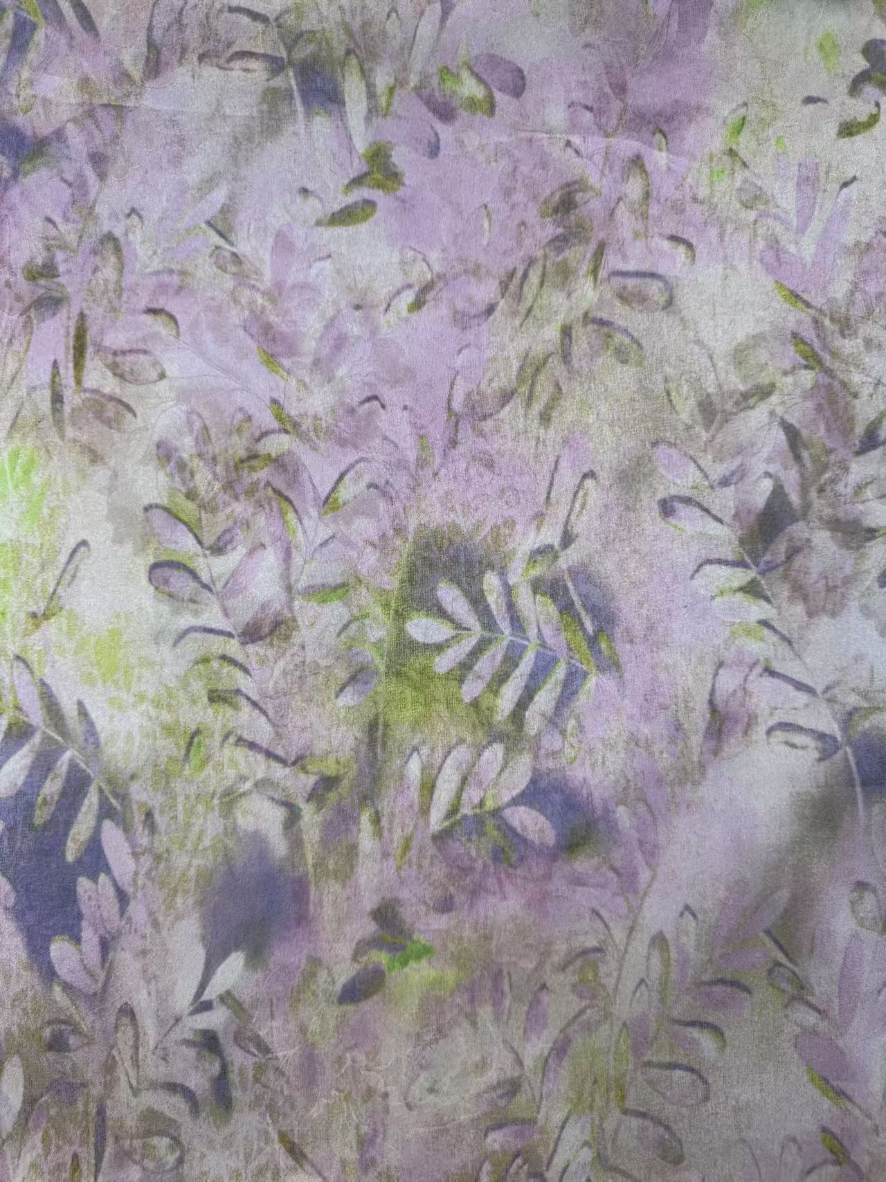 粉色树叶香云纱丝绸
