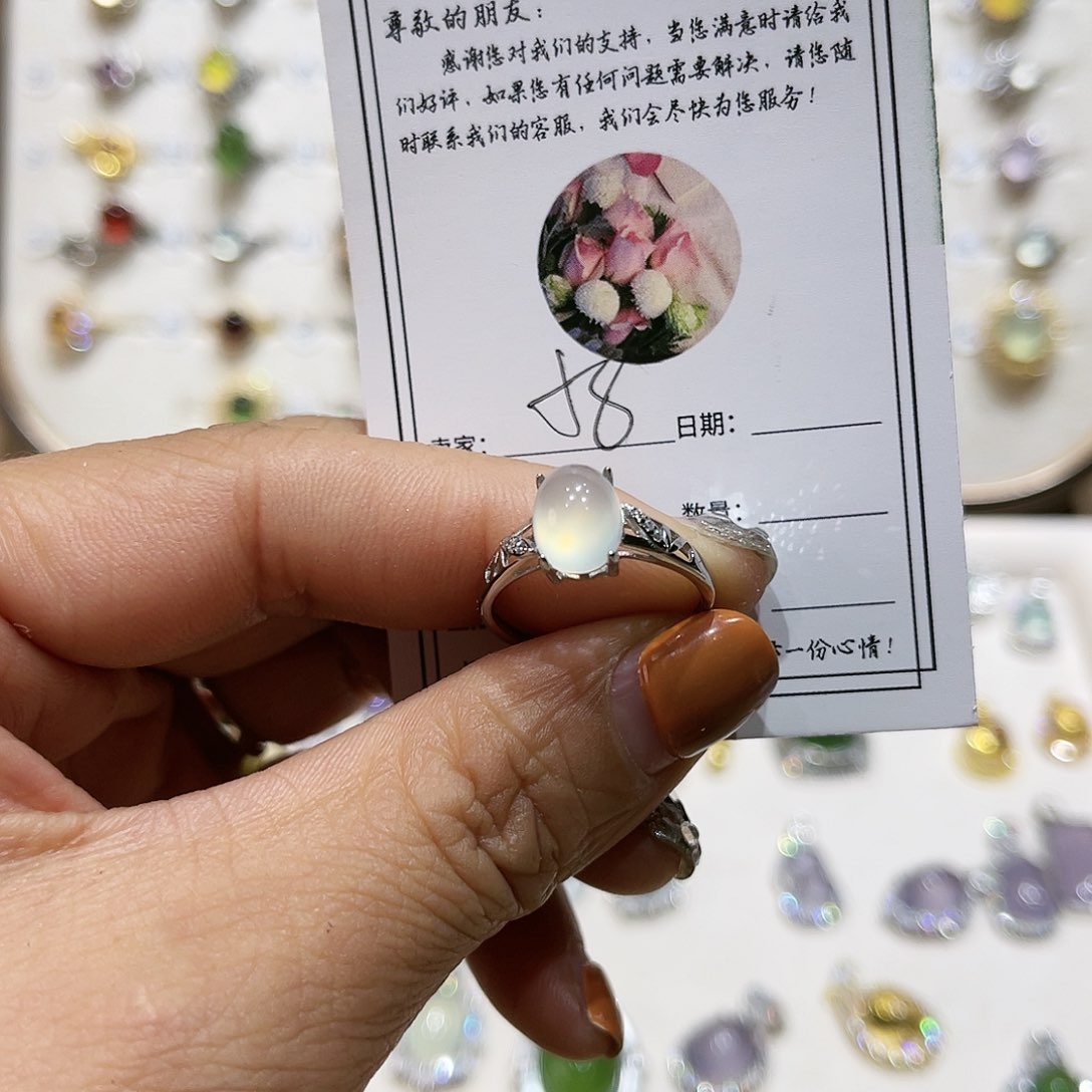岫玉戒指银S925镶嵌戒指