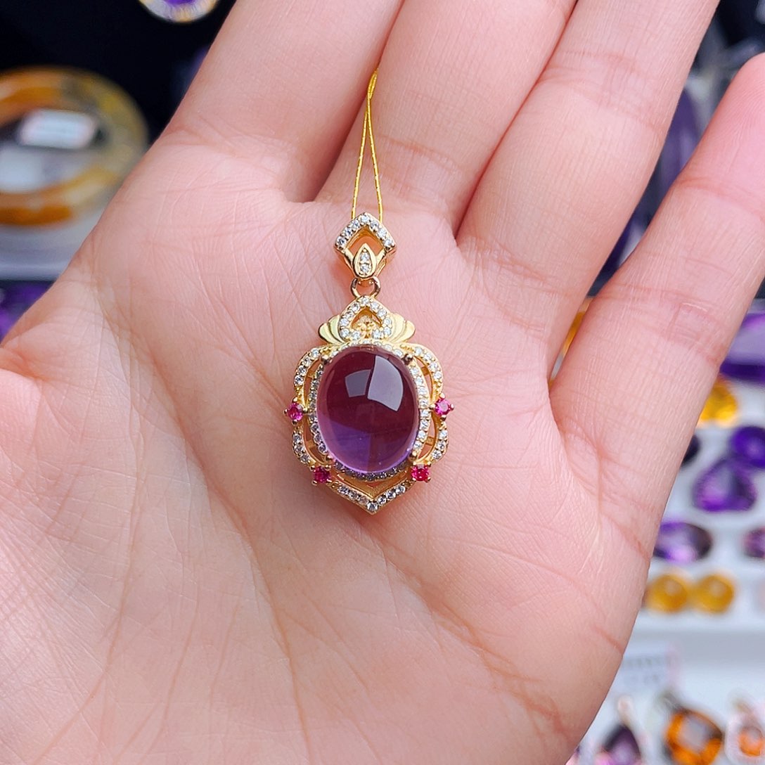 颈饰银S925镶嵌紫晶天然保真