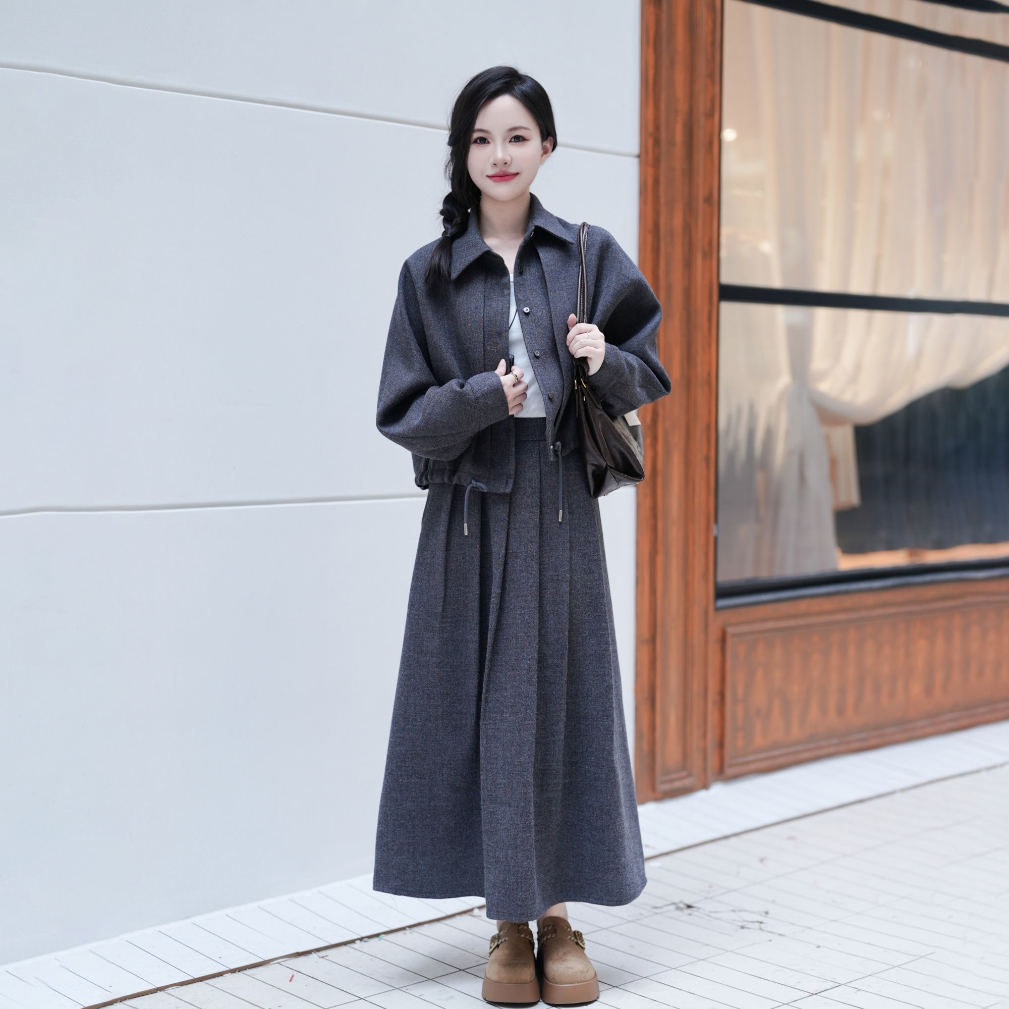 灰色时尚大码套装L-5XL新款