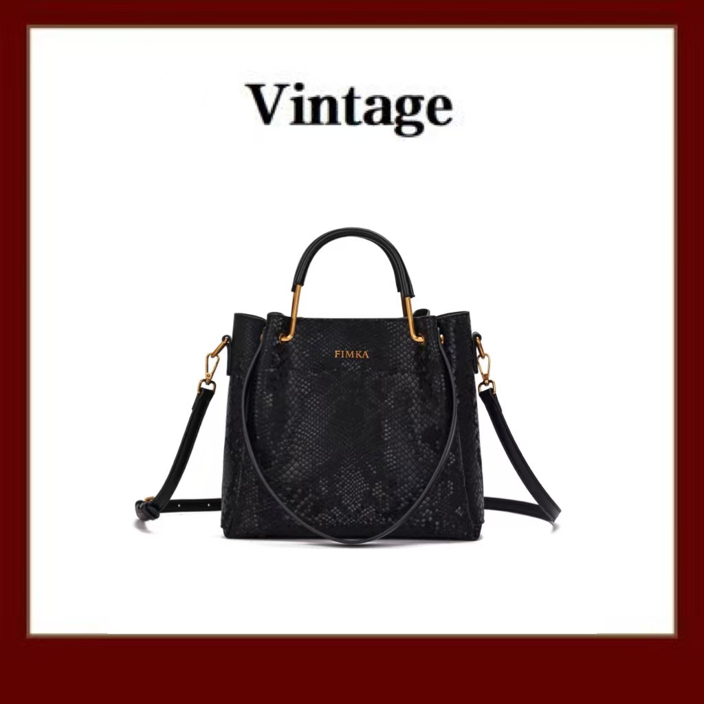 FIMKA国潮风蛇纹黑单肩手提包